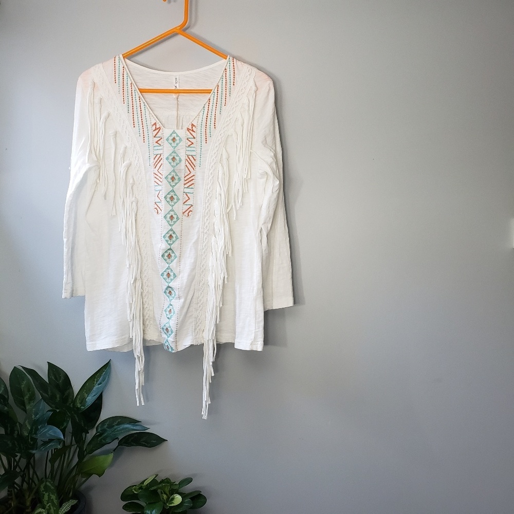 NWT Anthropologie Mur Mur Bohemian Fringe top Large white Tribal
